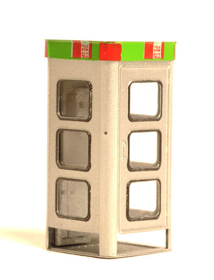 Ferro Train M-380-D-FM-LIGHT - Mod.telephone booth, alu/yellow, ready made model lighted